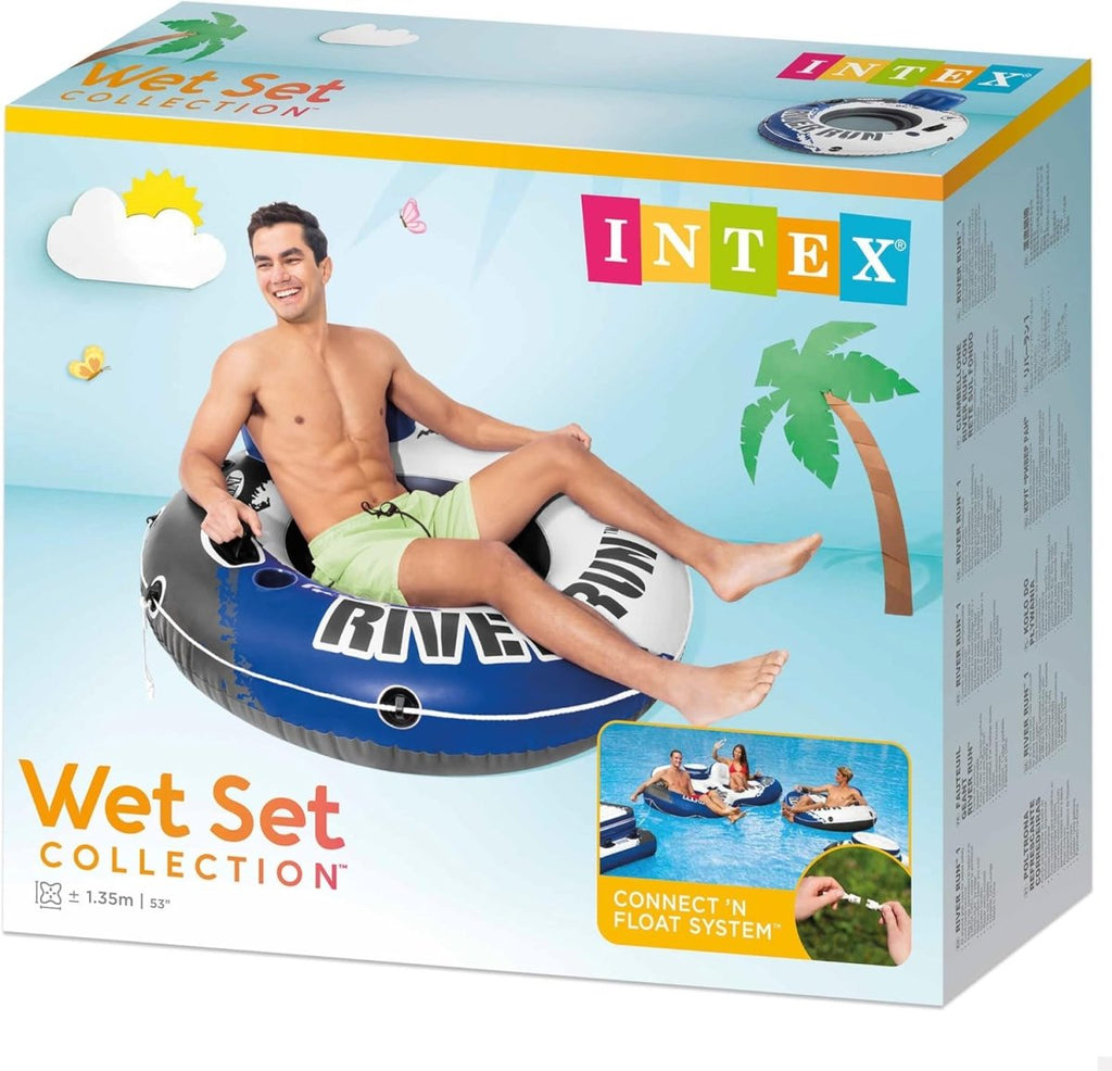 Intex inflatable river float for adults with handles and blue black design from Wet Set Collection