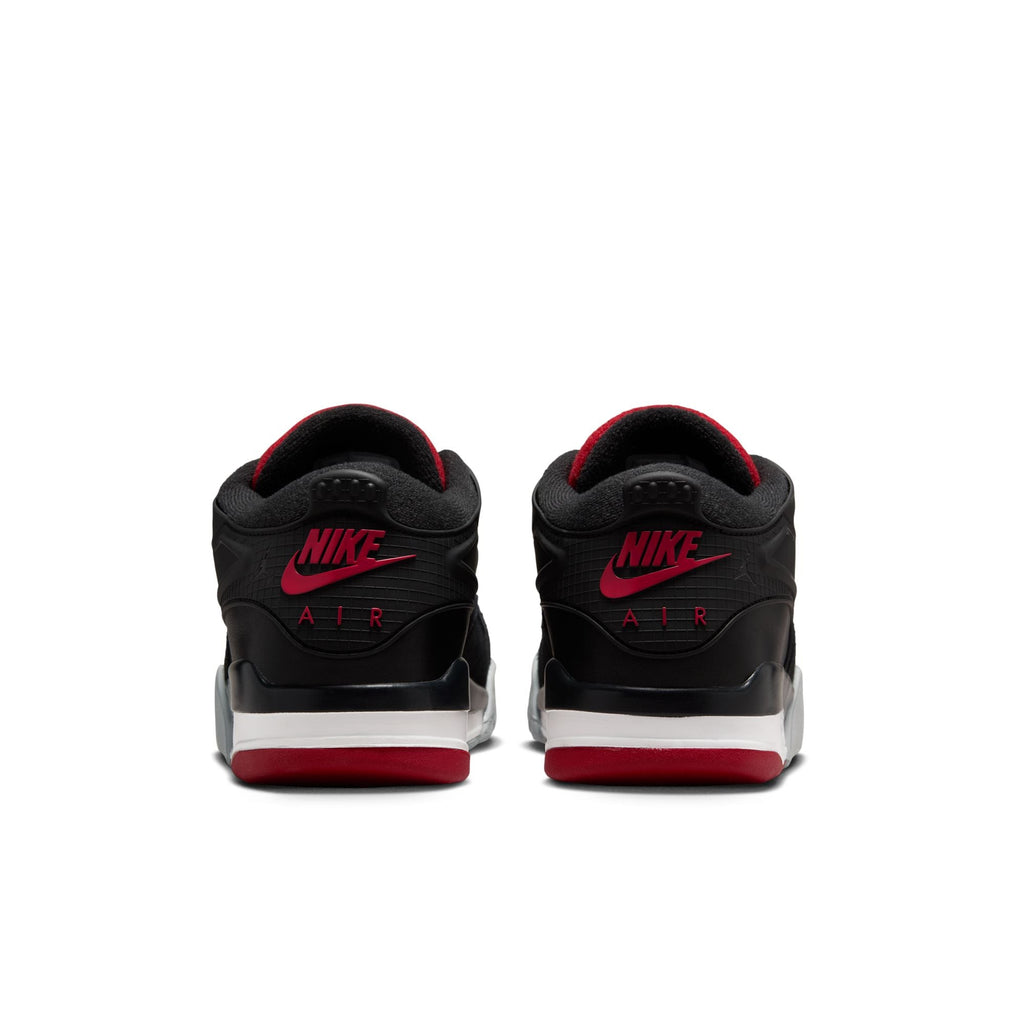 Air Jordan 4 RM men's sneakers in black and red with iconic Air branding on the heel
