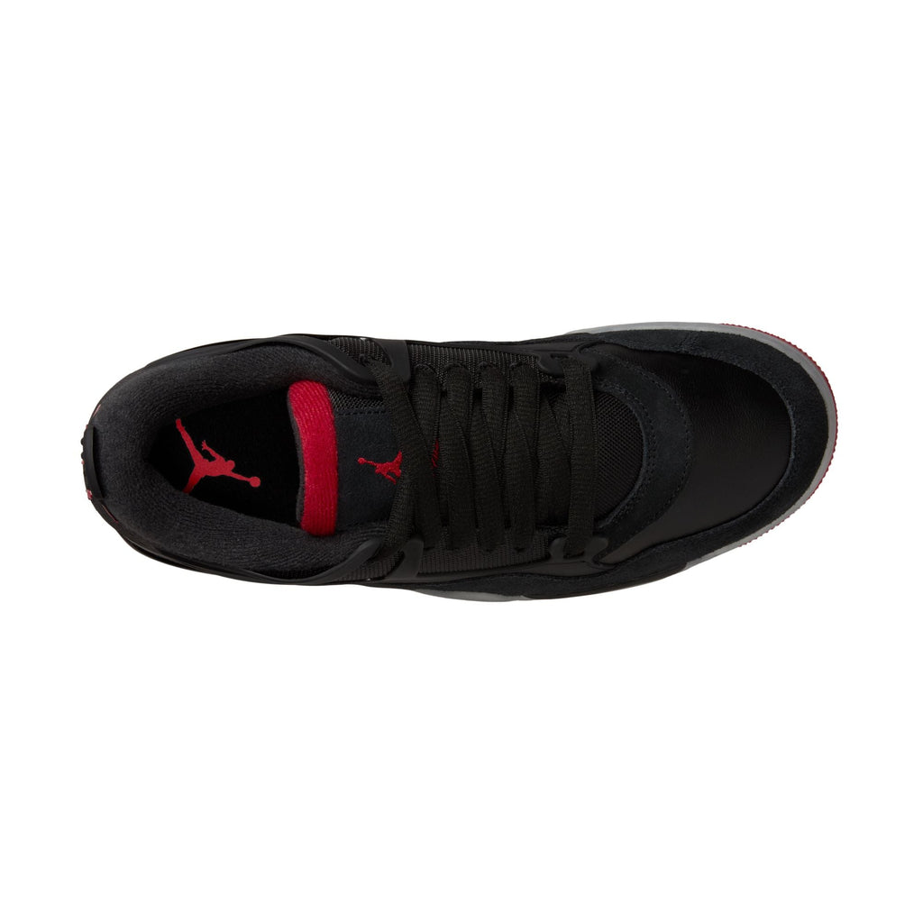Top view of BB Branded Air Jordan 4 RM men's sneakers in black with red accents and sleek design
