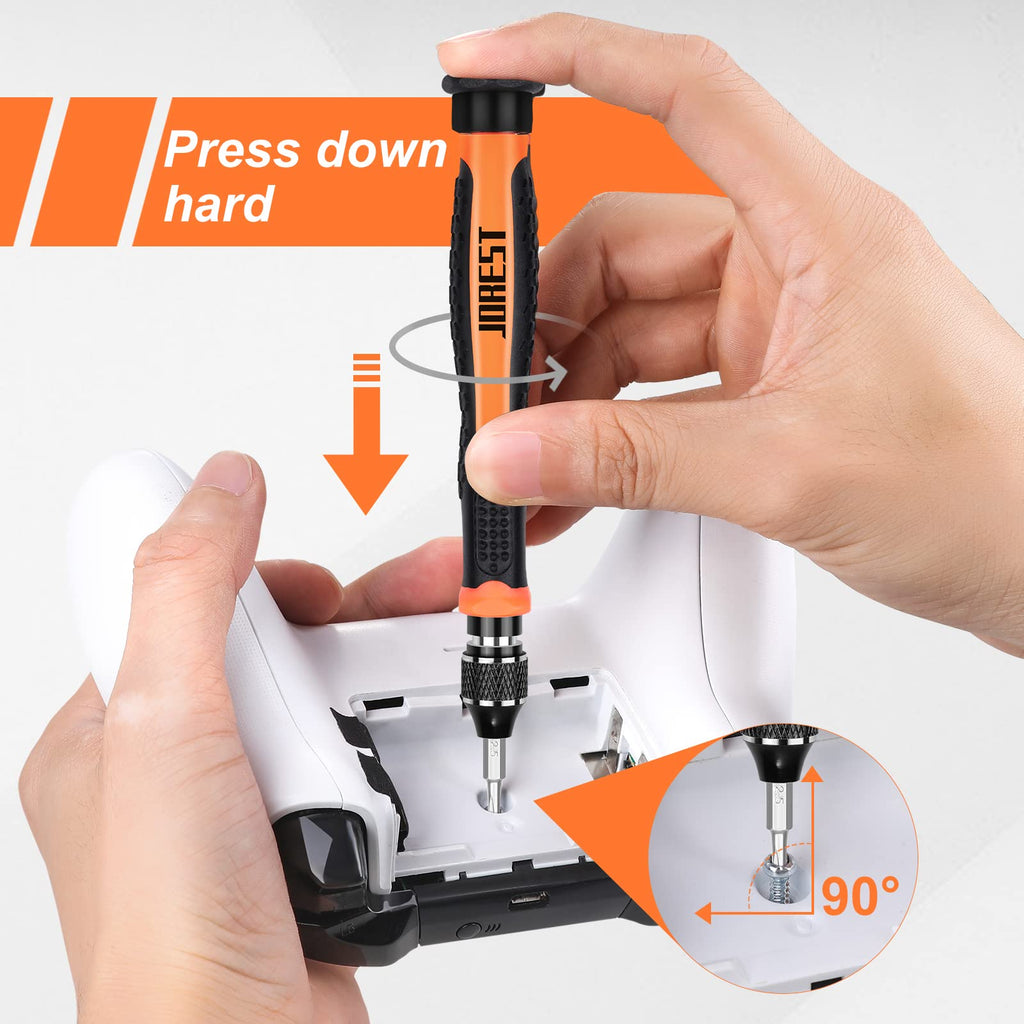 craques precision screwdriver set for electronics used to repair a white gaming controller with detailed 90 degree tip angle
