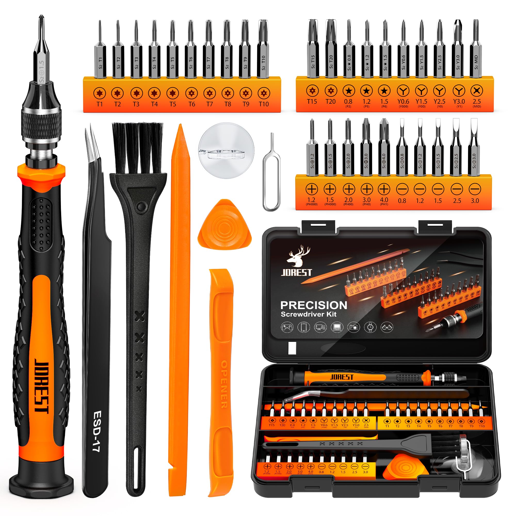 Craques precision screwdriver set for electronics with various bits and tools in black and orange case