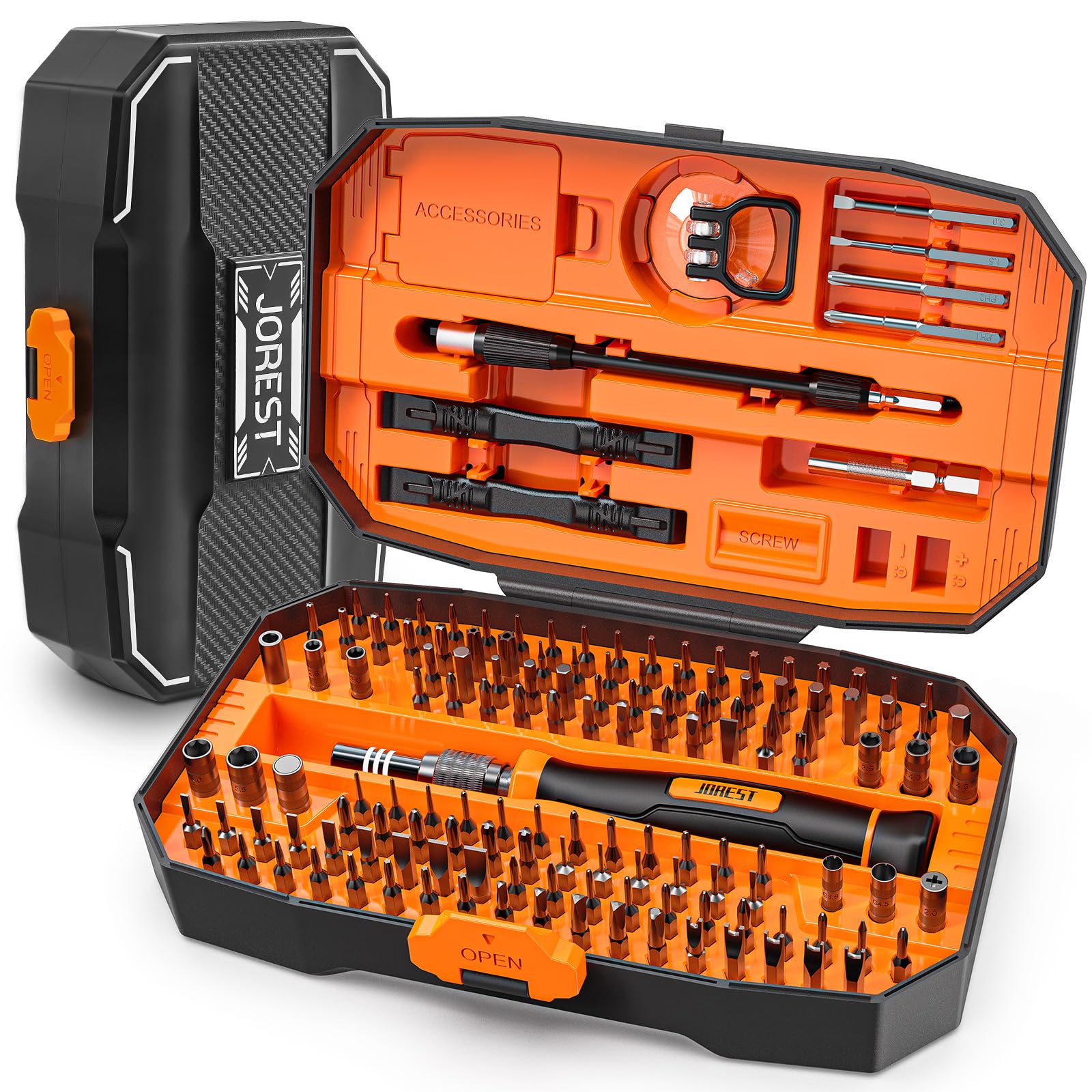 Craques precision screwdriver set for electronics with multiple bits in black and orange storage case