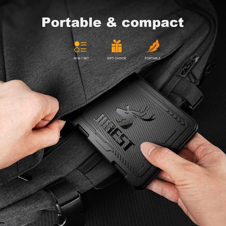 Craques precision screwdriver set for electronics in a compact black carrying case being placed into a bag