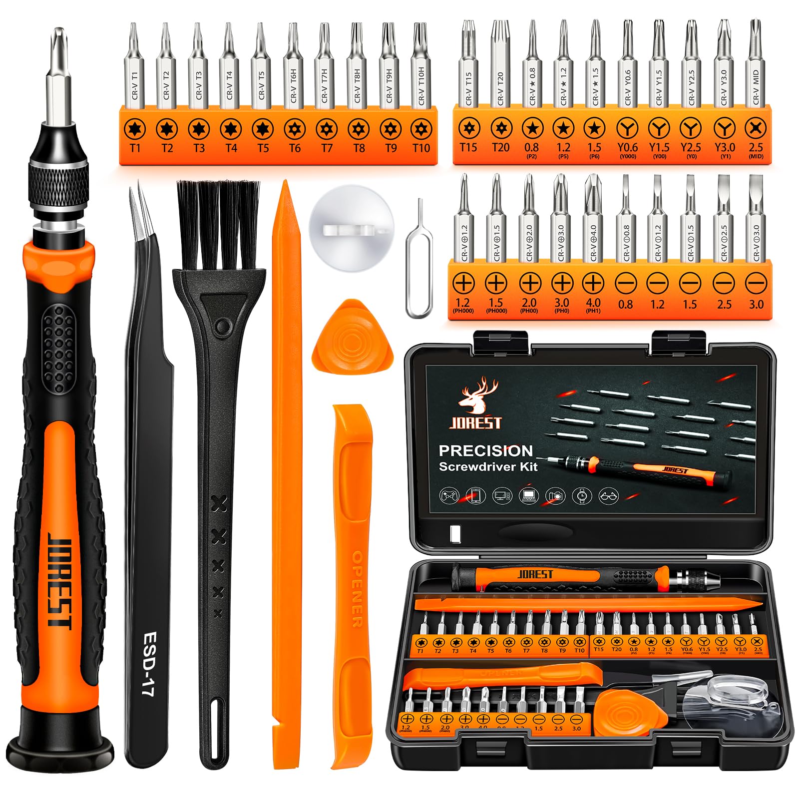craques precision screwdriver set for electronics with multiple screwdriver bits and repair tools in black and orange