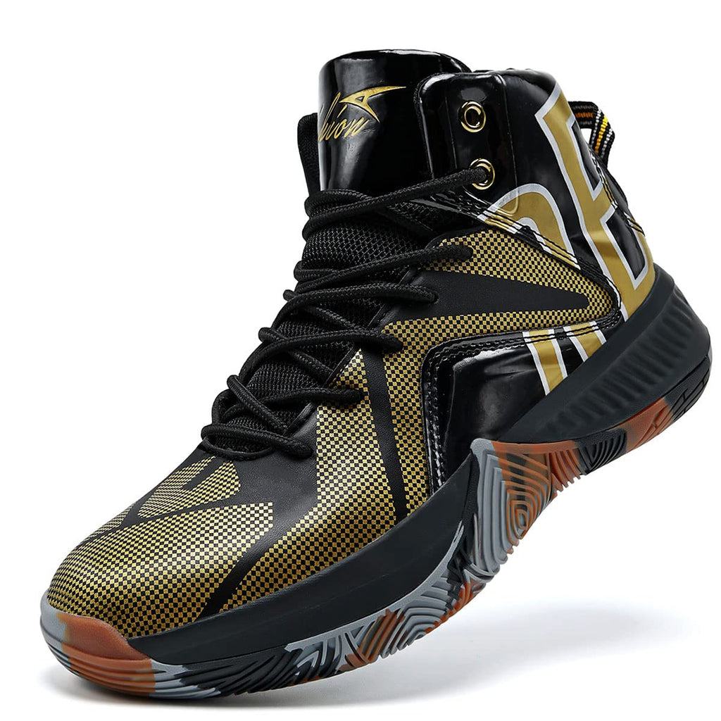 Craques kids high-top basketball shoes in black and gold with durable sole and secure laces