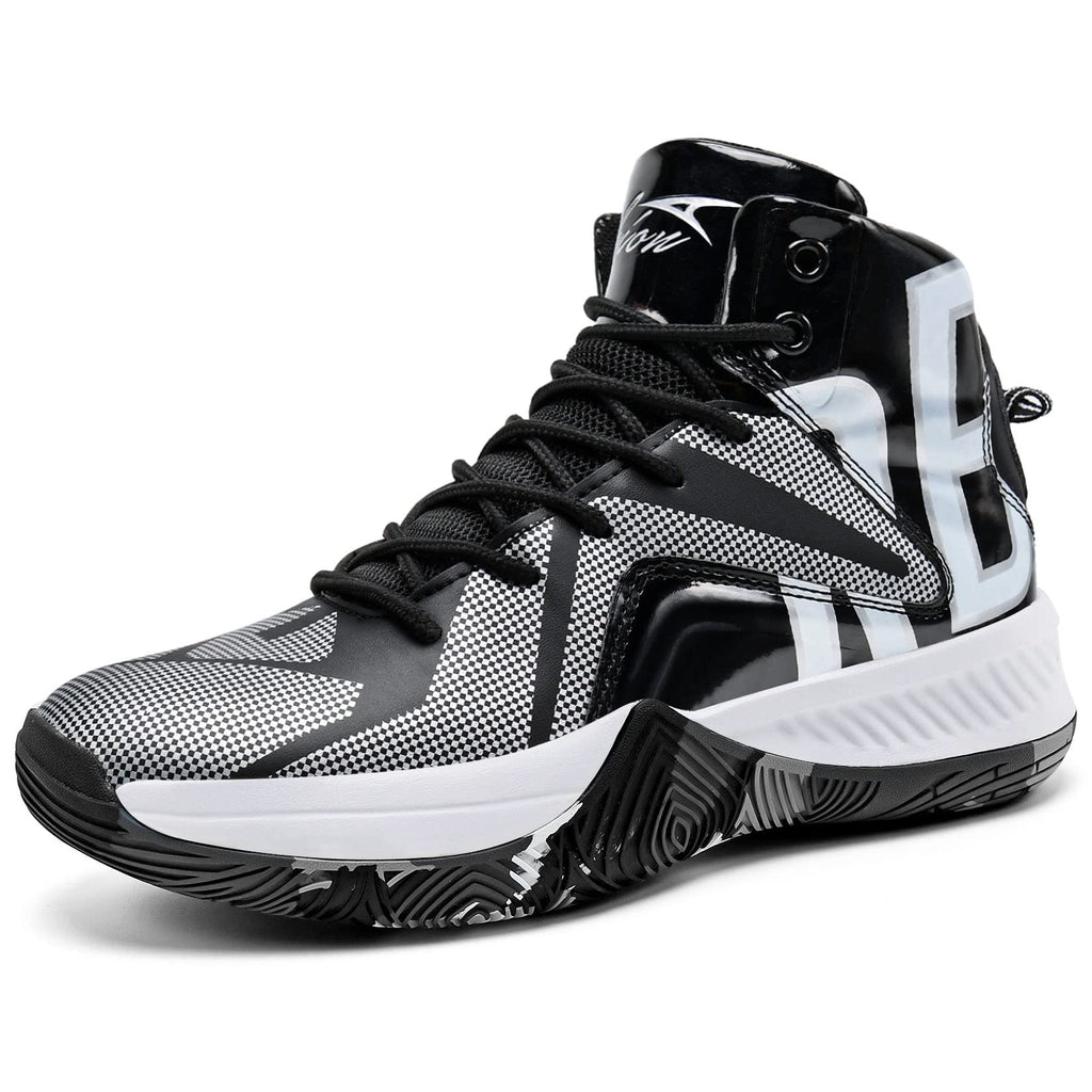 Craques black and white kids high-top basketball shoes with lace-up design and patterned sole