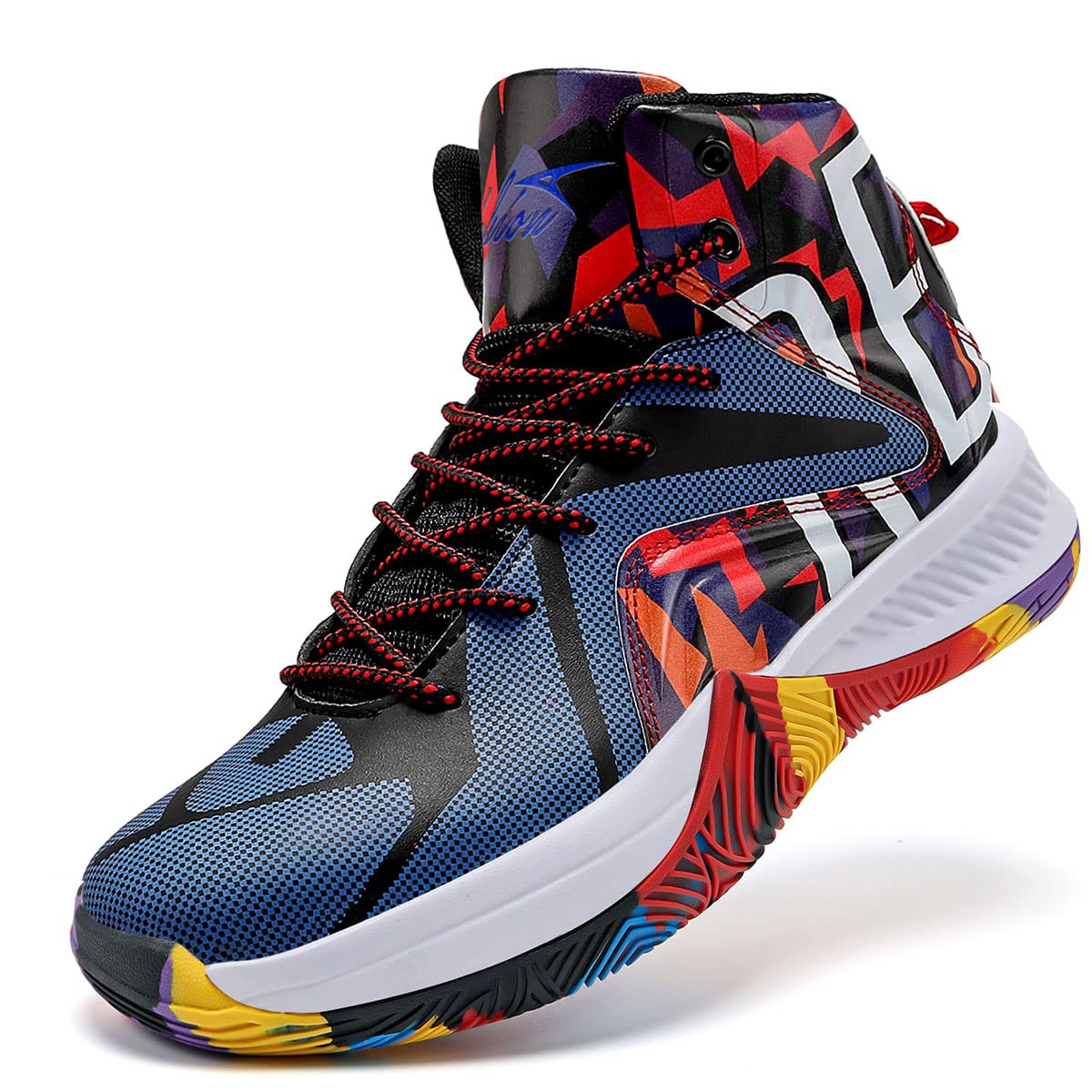 Craques kids high-top basketball shoes with multicolor graphic design and durable soles