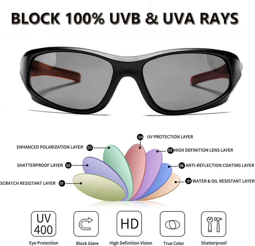 Craques kids polarized sports sunglasses with UV 400 protection and shatterproof lenses blocking 100% UVB and UVA rays