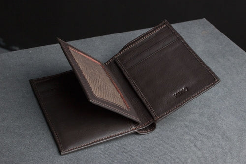 Craques Slim Passcase Wallet for Men in brown leather with multiple card slots and a sleek design
