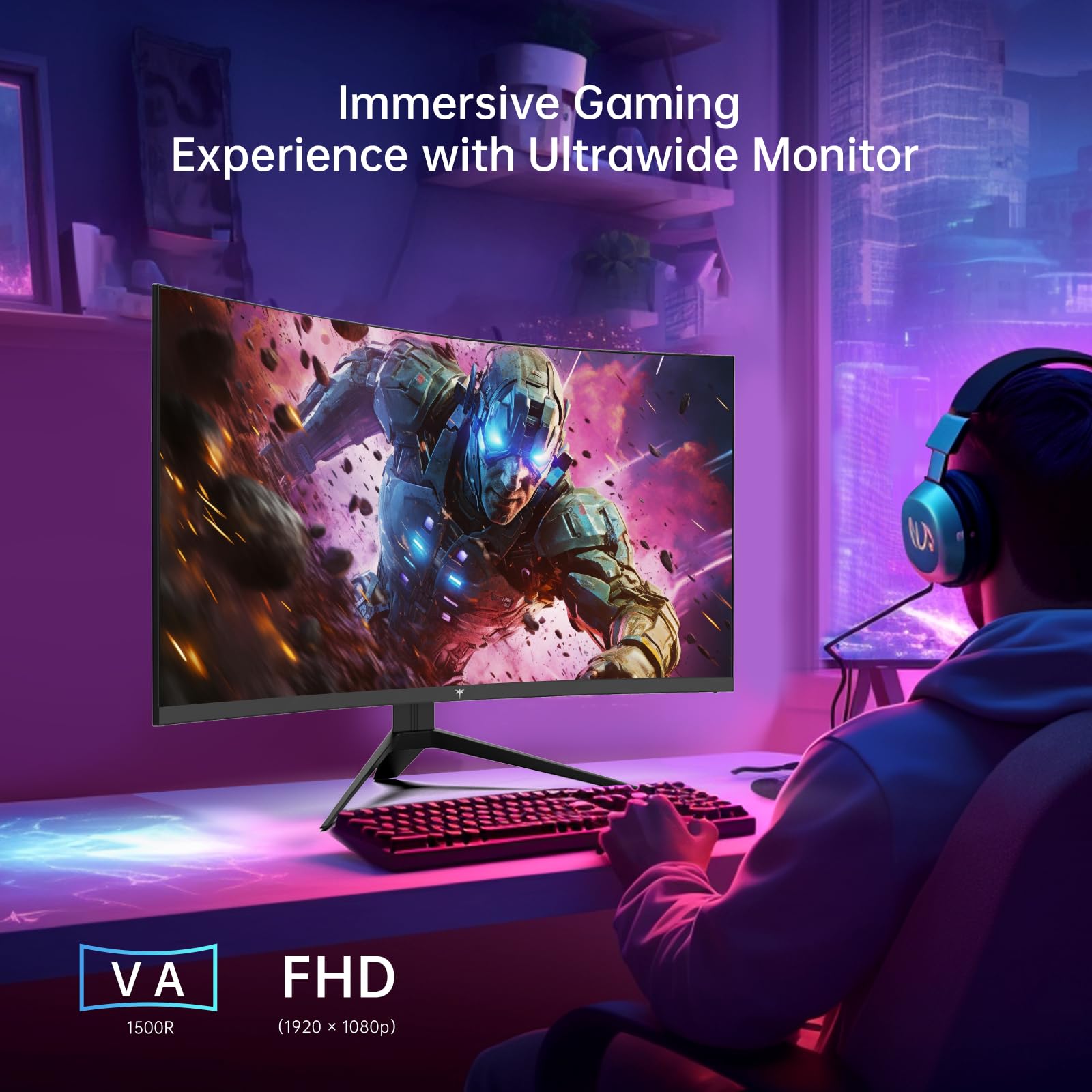craques KTC 24 inch gaming monitor displaying immersive ultrawide gaming scene with FHD resolution