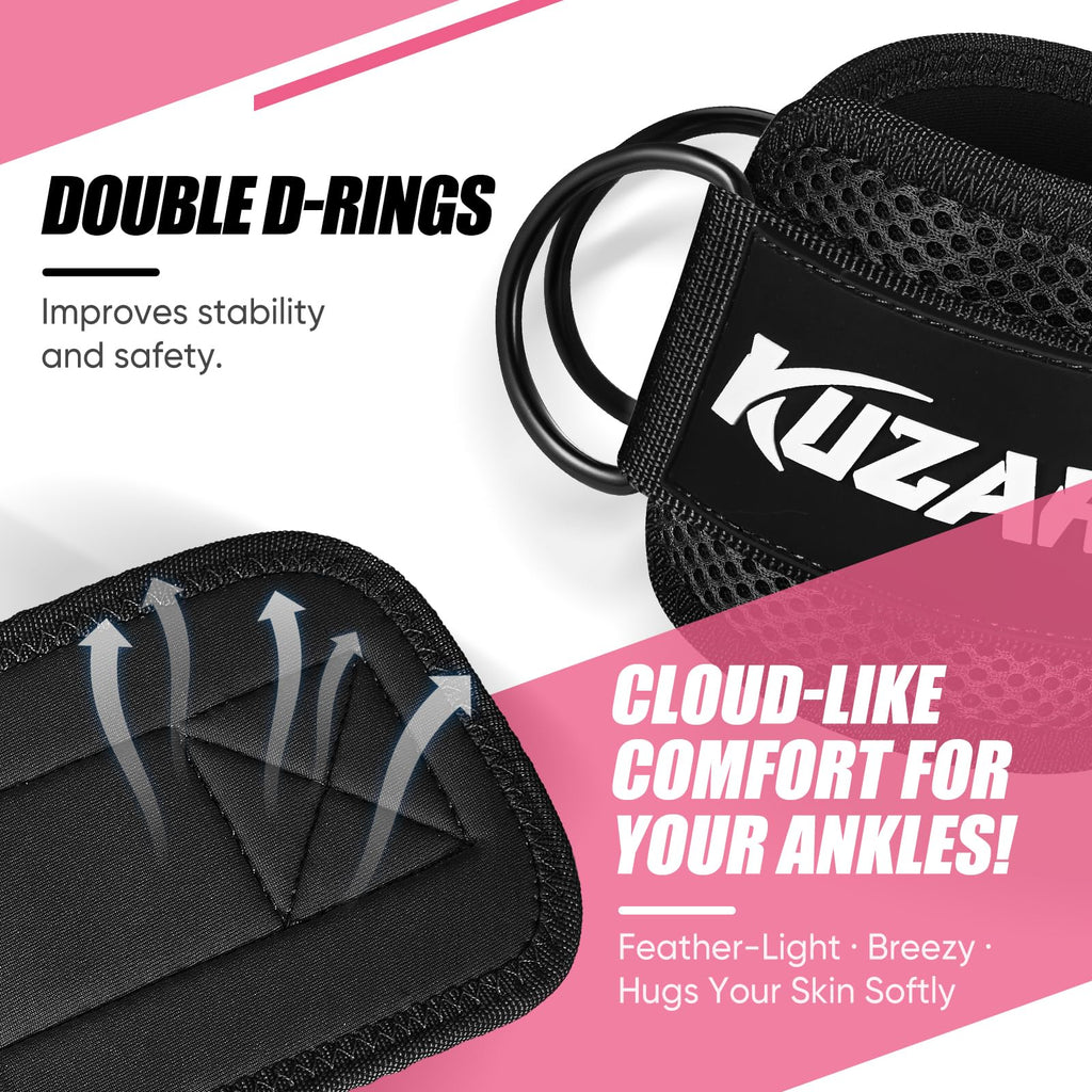 Resistance bands with ankle straps featuring double D-rings and cloud-like comfort for ankle support