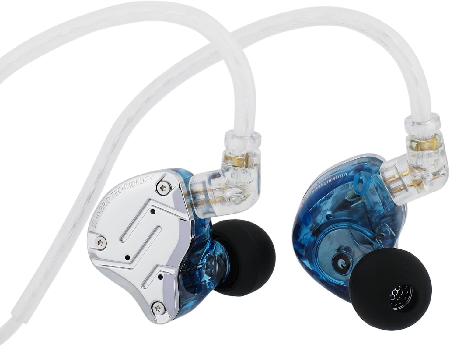 Craques hybrid in ear monitors for musicians with clear blue housing and black ear tips