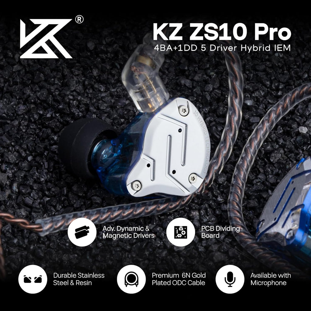 Craques KZ ZS10 Pro hybrid in ear monitors for musicians with 5 driver design and premium gold plated cable