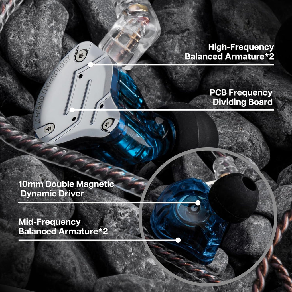 Craques hybrid in ear monitors for musicians with double magnetic driver and balanced armature technology