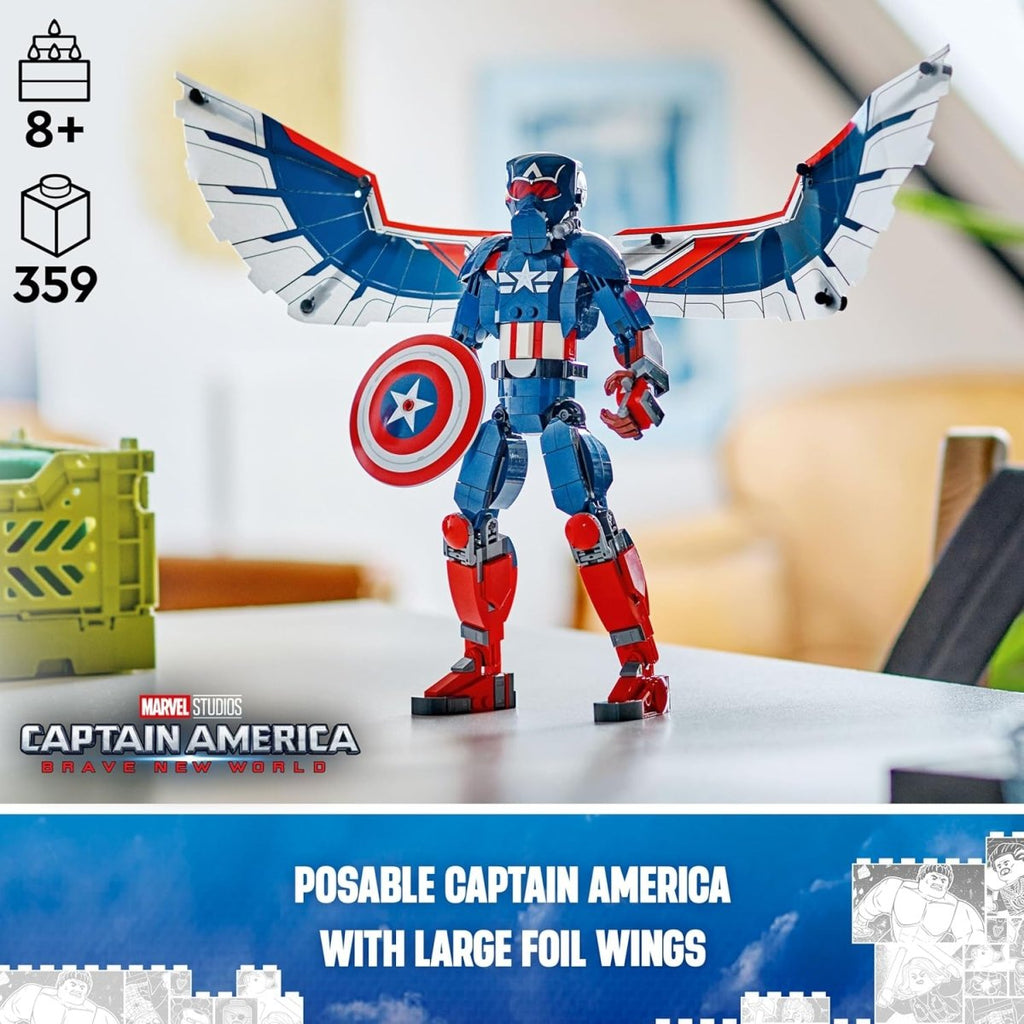 LEGO Marvel Captain America figure with large foil wings and shield from Marvel Studios Brave New World