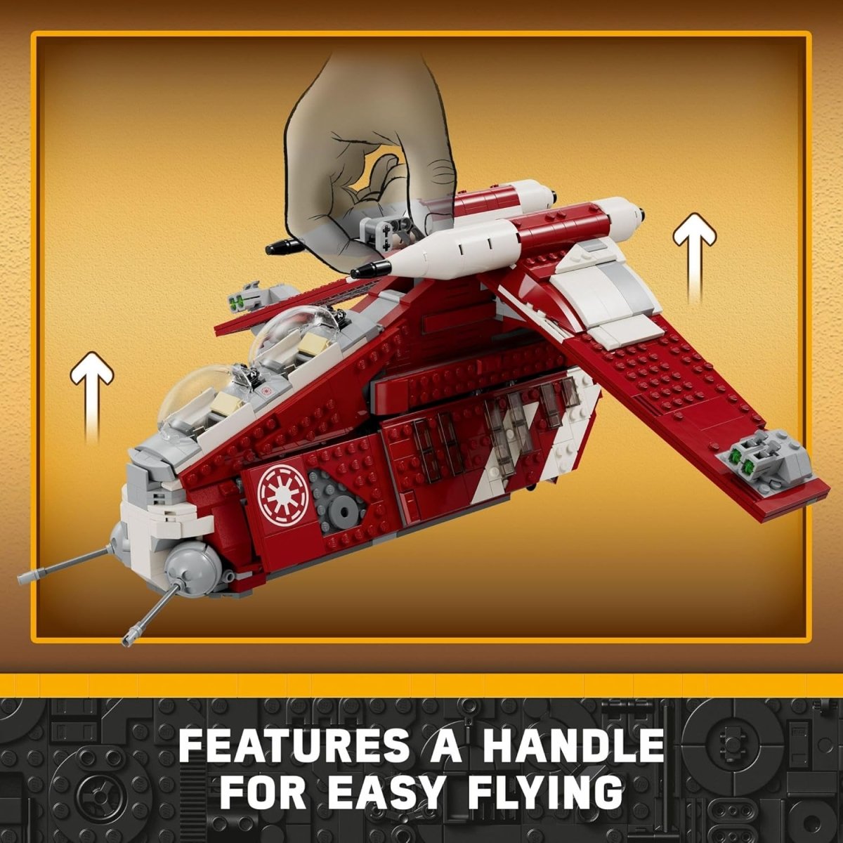 LEGO Star Wars Coruscant Guard Gunship model with handle feature for easy flying by craques