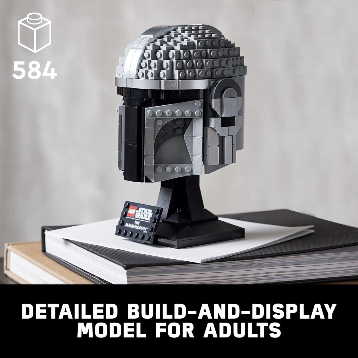 LEGO Star Wars Mandalorian helmet detailed build and display model with 584 pieces by craques