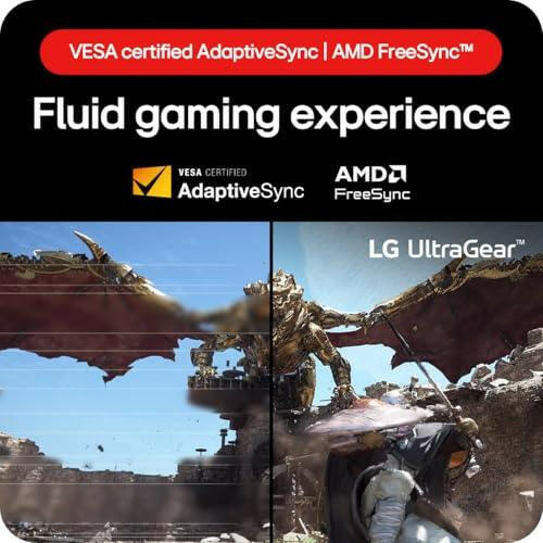 LG Ultragear 32 inch gaming monitor showing fluid gaming experience with AdaptiveSync and FreeSync technology