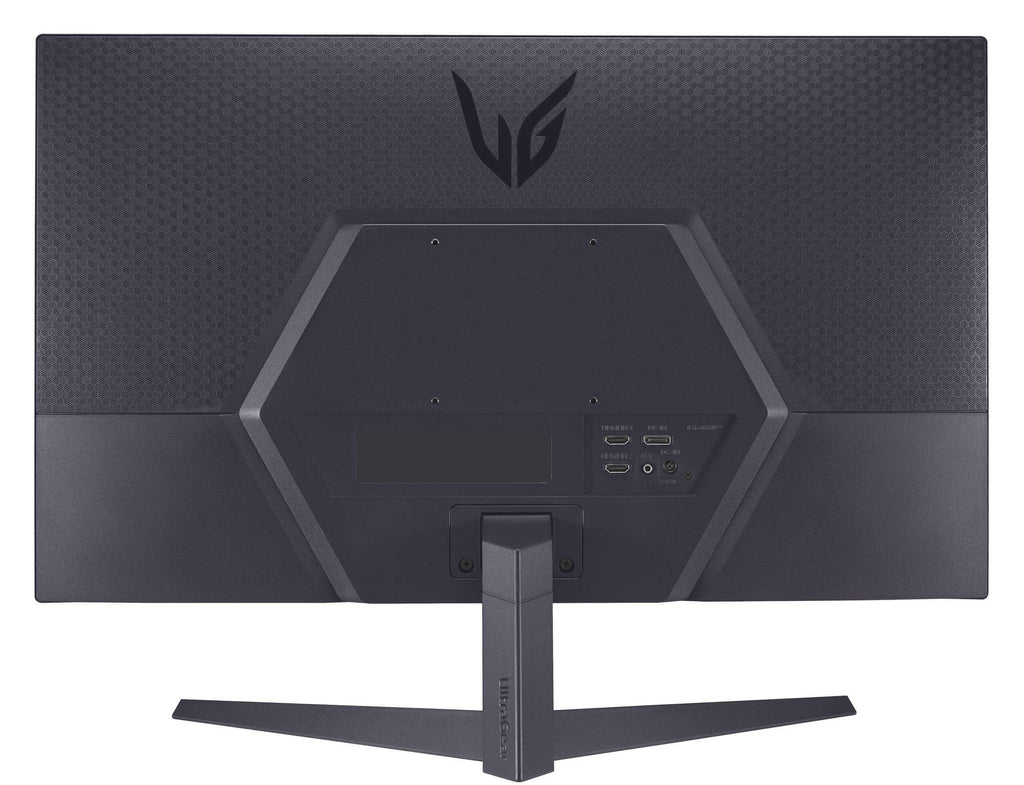 Back view of LG Ultragear 32 inch gaming monitor showing ports and stand 