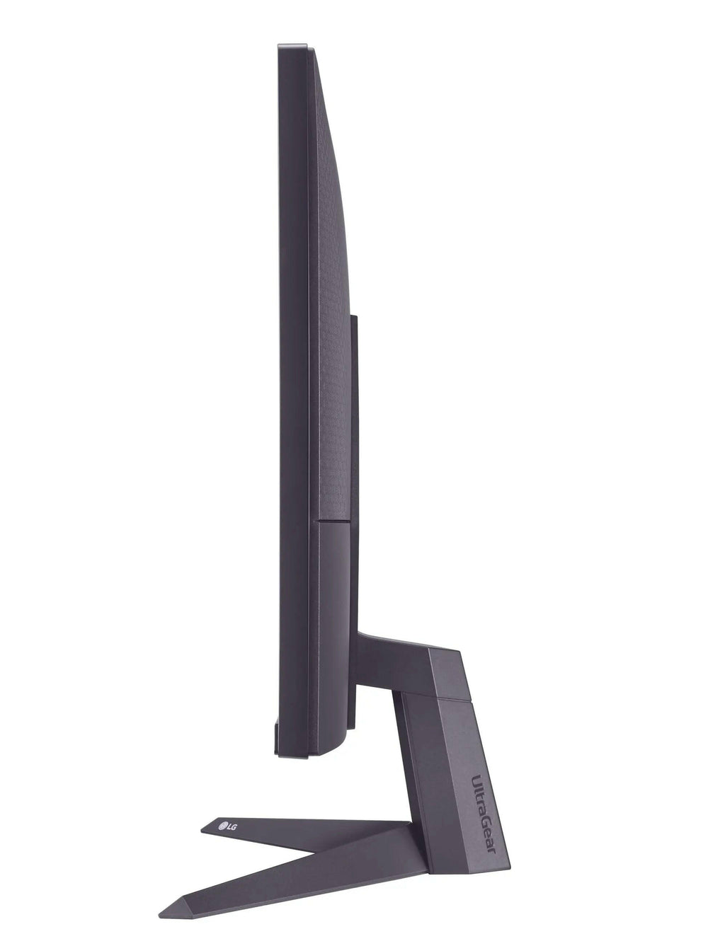 Side view of LG Ultragear 32 inch gaming monitor showing slim profile and stand design