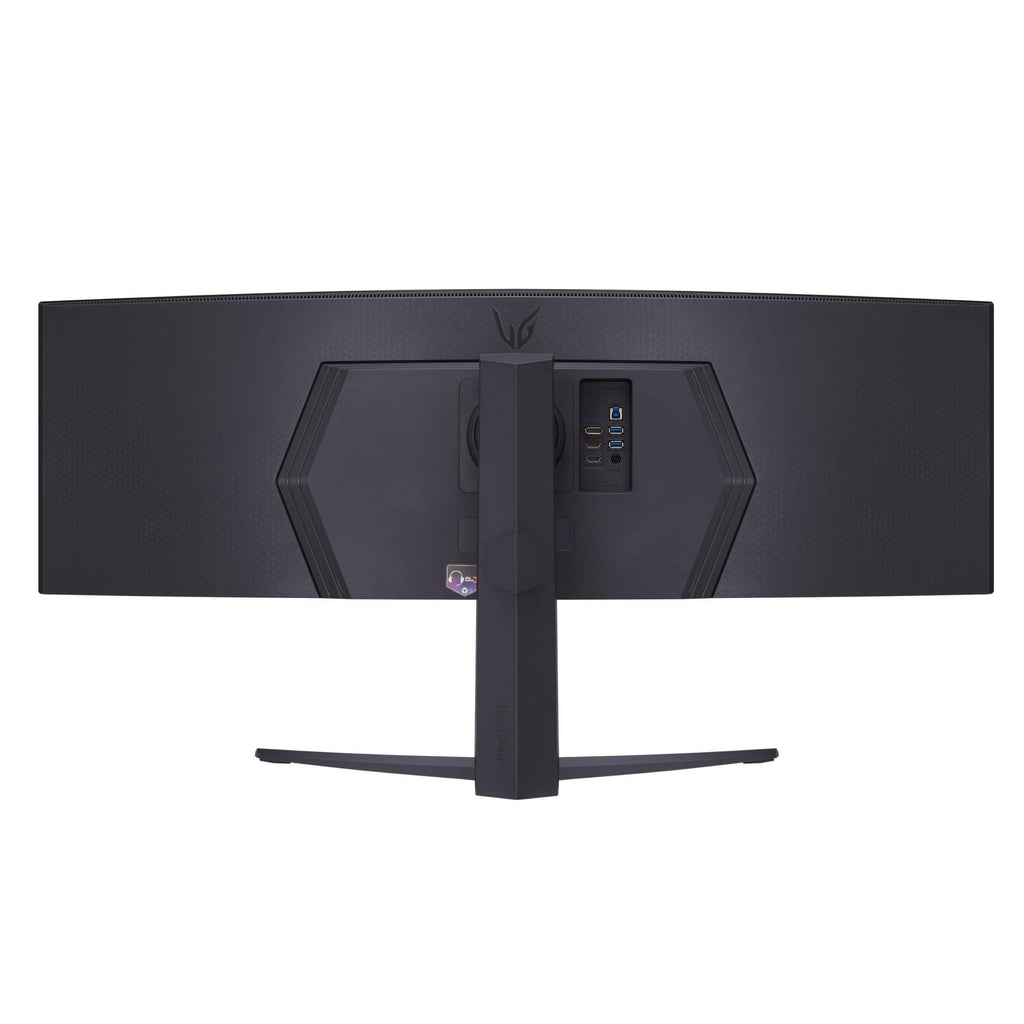 Rear view of LG Ultragear 32 inch gaming monitor showing ports and stand design
