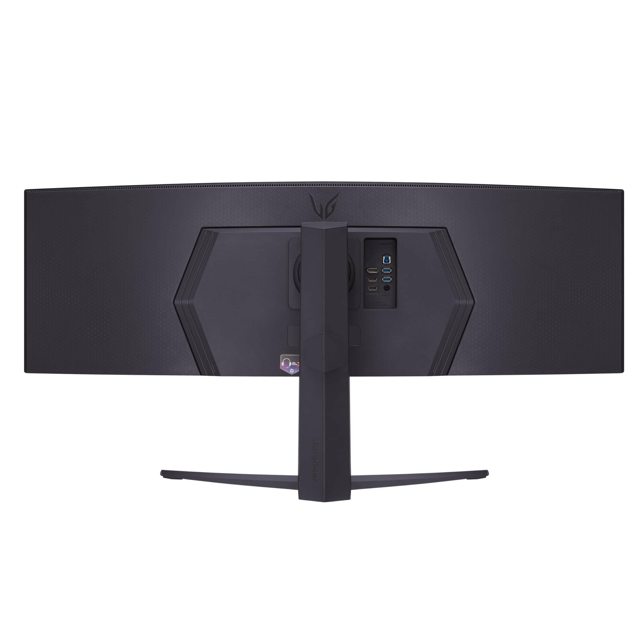 Rear view of LG Ultragear 32 inch gaming monitor showing ports and stand design