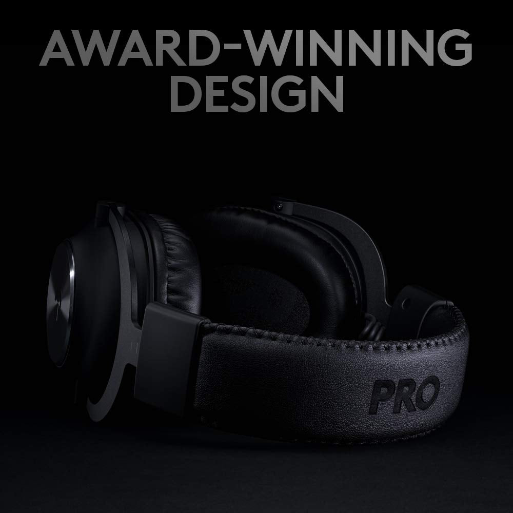 Logitech G PRO X gaming headset with award-winning sleek black design and comfortable ear cushions