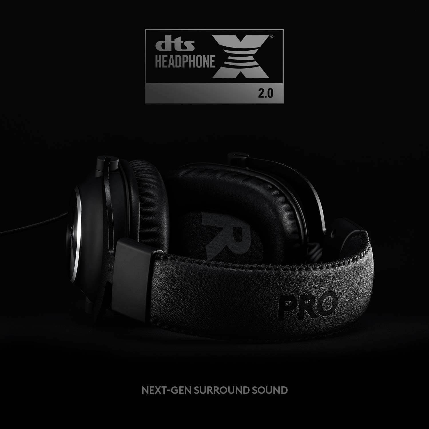 Logitech G PRO X gaming headset with black leather ear pads and next-gen surround sound technology