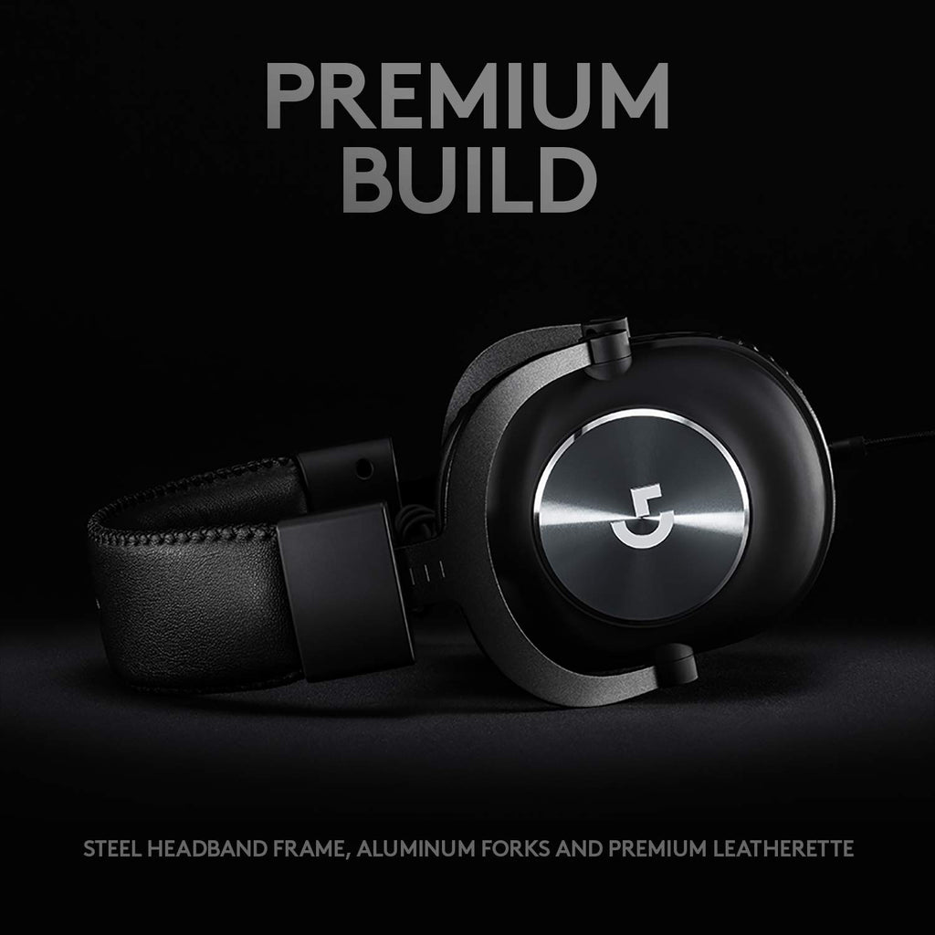 Logitech G PRO X gaming headset with premium build featuring steel headband frame and leatherette earcups