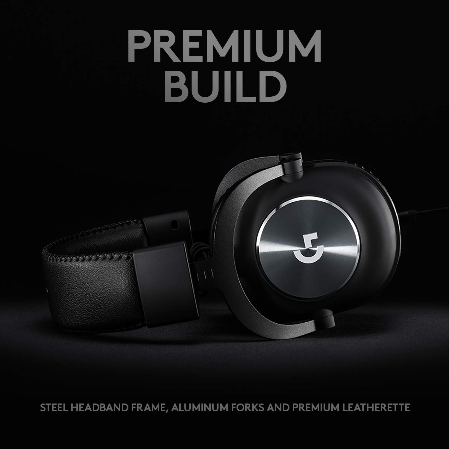 Logitech G PRO X gaming headset with premium build featuring steel headband frame and leatherette earcups