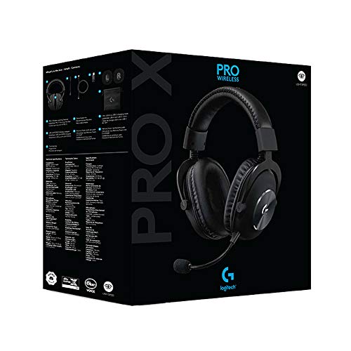 Logitech G PRO X gaming headset wireless with black design and noise-cancelling microphone in retail packaging