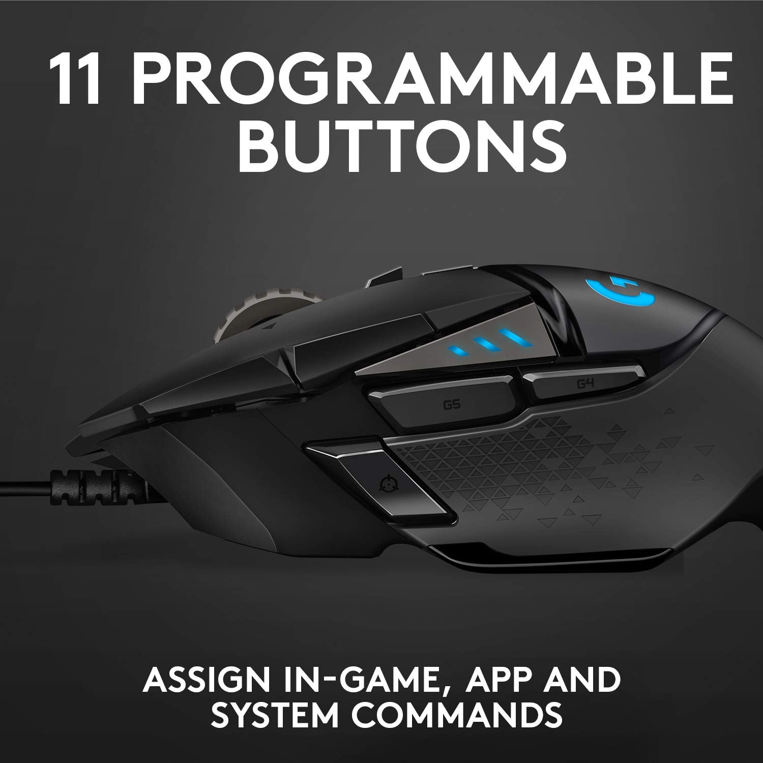 Logitech G502 HERO gaming mouse with 11 programmable buttons for in-game and app commands