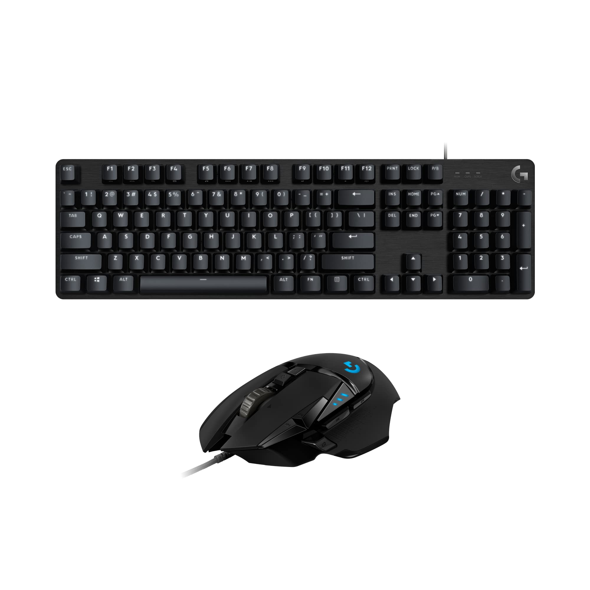Logitech G502 HERO gaming mouse paired with a black wired gaming keyboard by craques