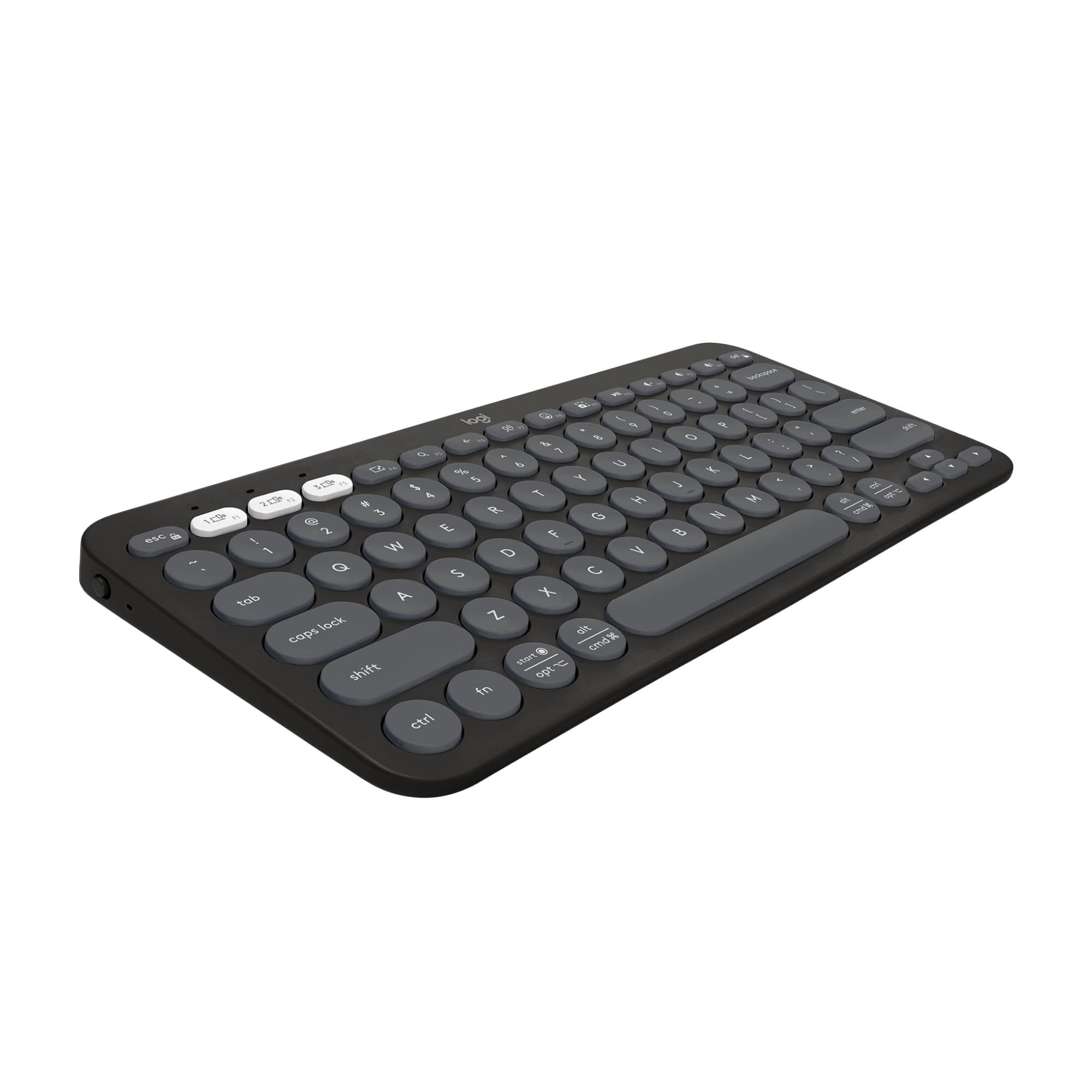 Black wireless Logitech Pebble Keys 2 K380s wireless keyboard with round keys and compact design