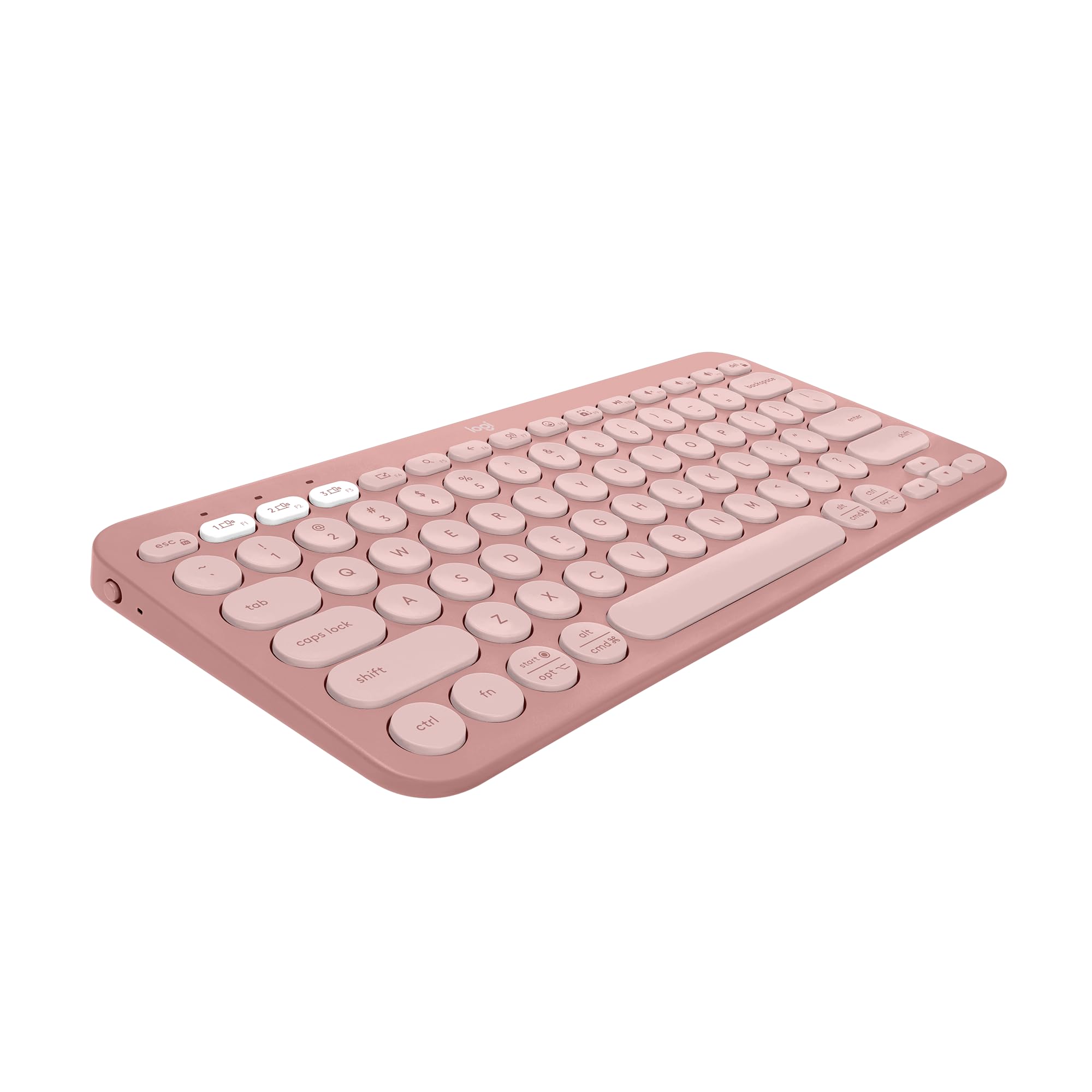 Pink Logitech Pebble Keys 2 K380s wireless keyboard with rounded keys and compact design