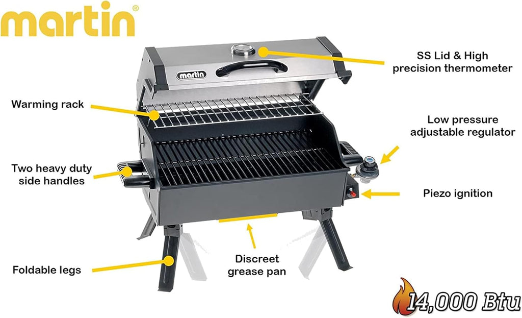 Martin Portable Propane Gas Grill with Foldable Legs