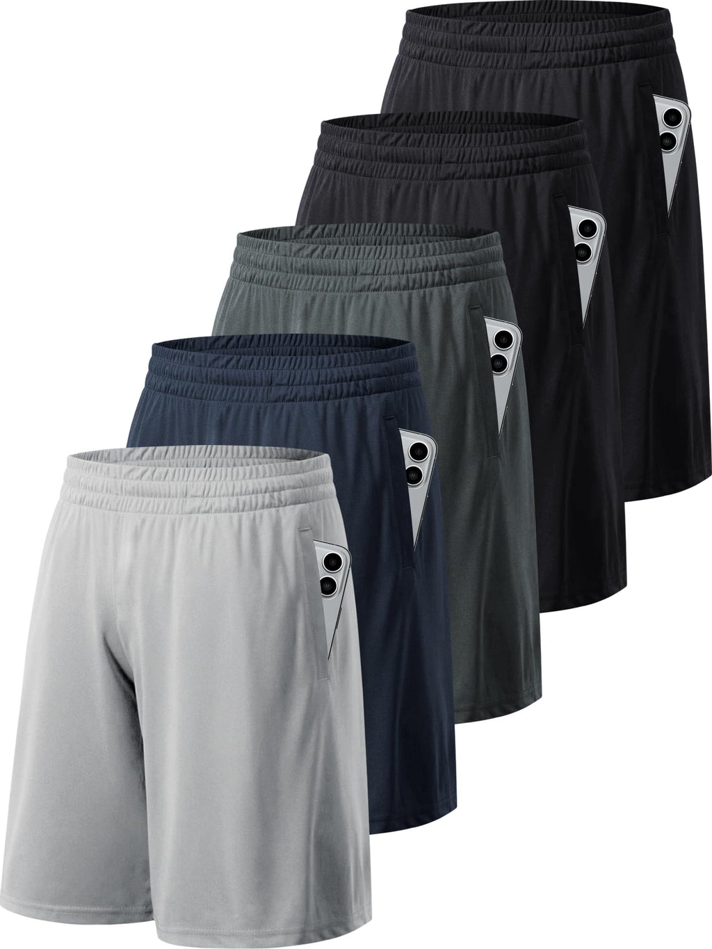 Craques men's workout shorts in five colors with elastic waistband and side pockets