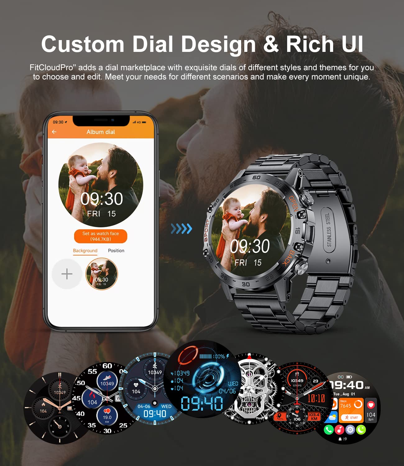 Military smart watch for men by craques with custom dial design