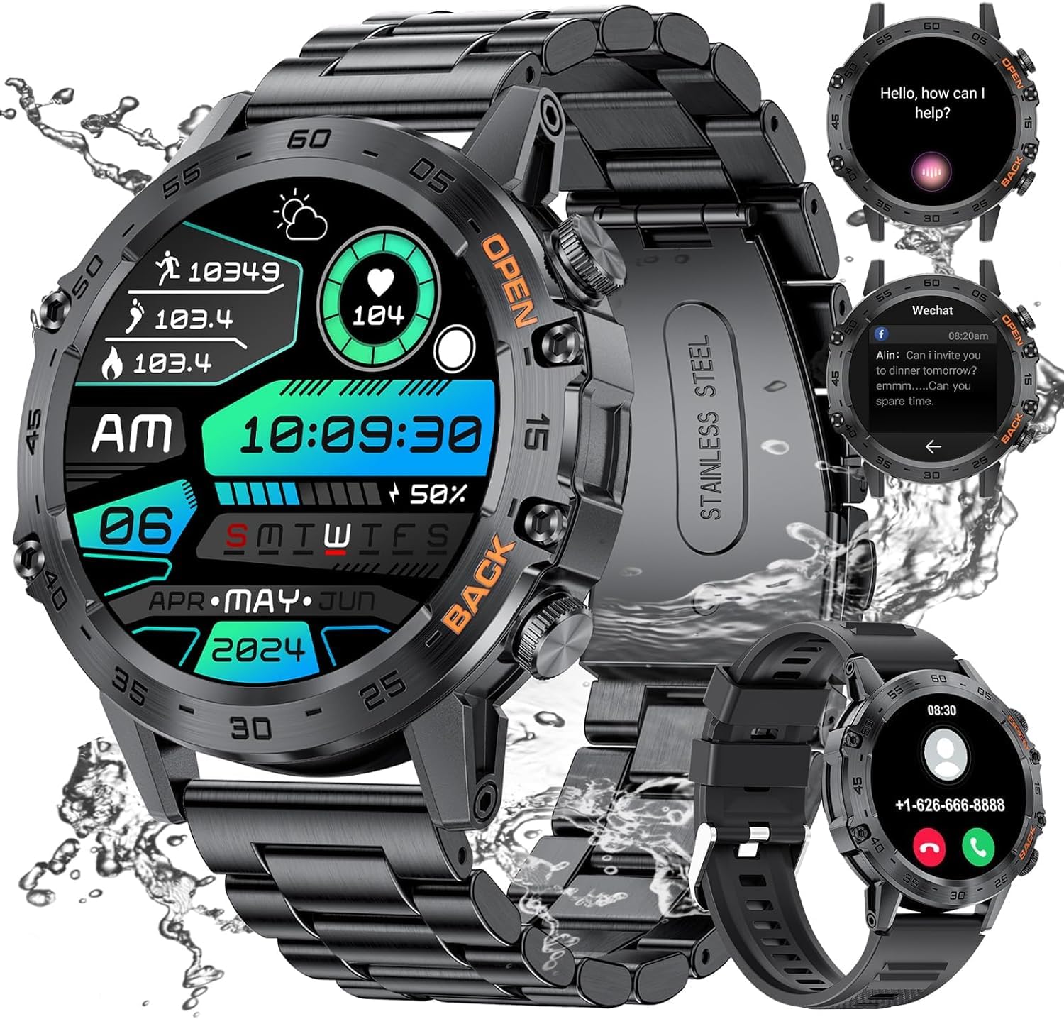 Craques military smart watch for men with stainless steel band and multiple digital display features