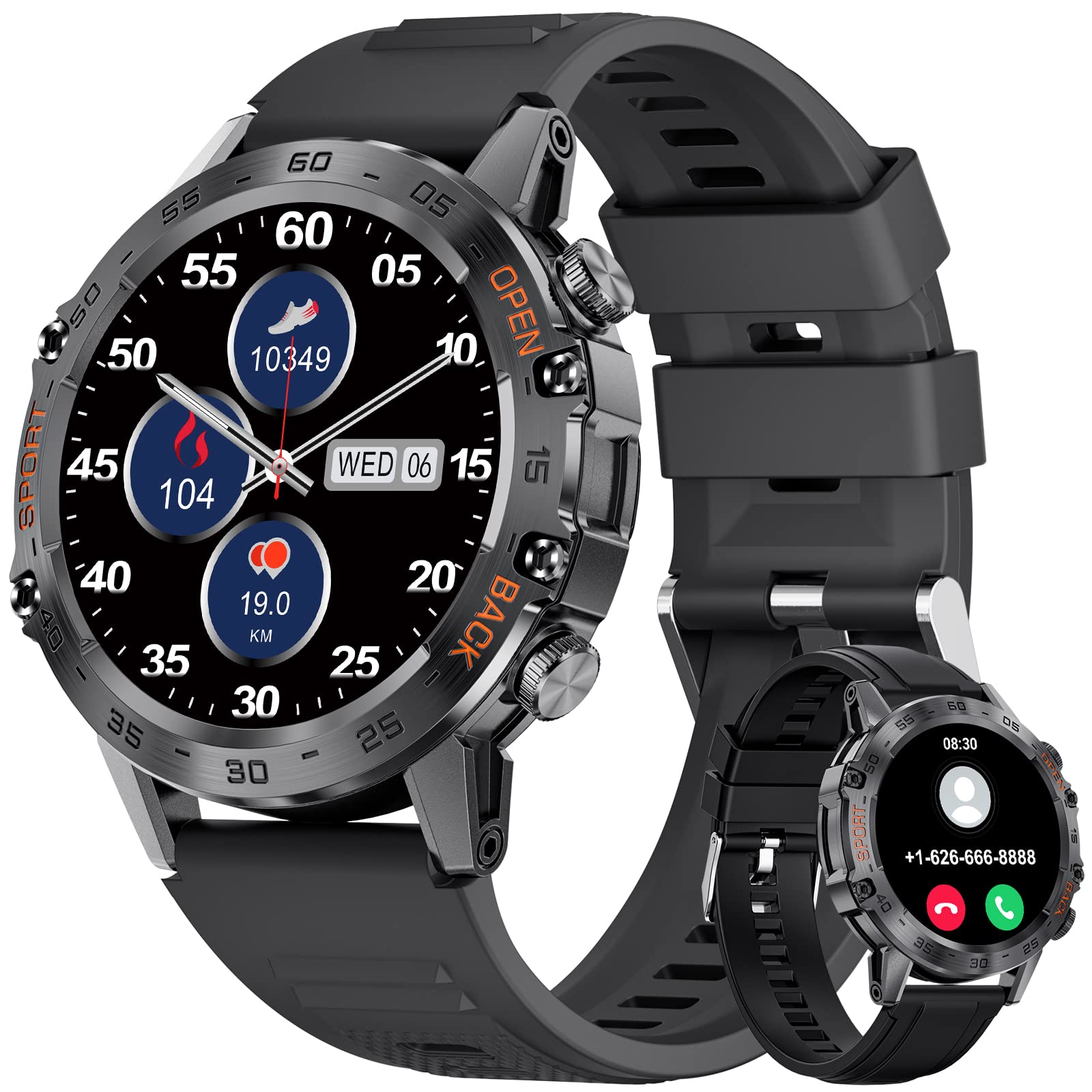 craques military smart watch for men with black band and fitness tracking display