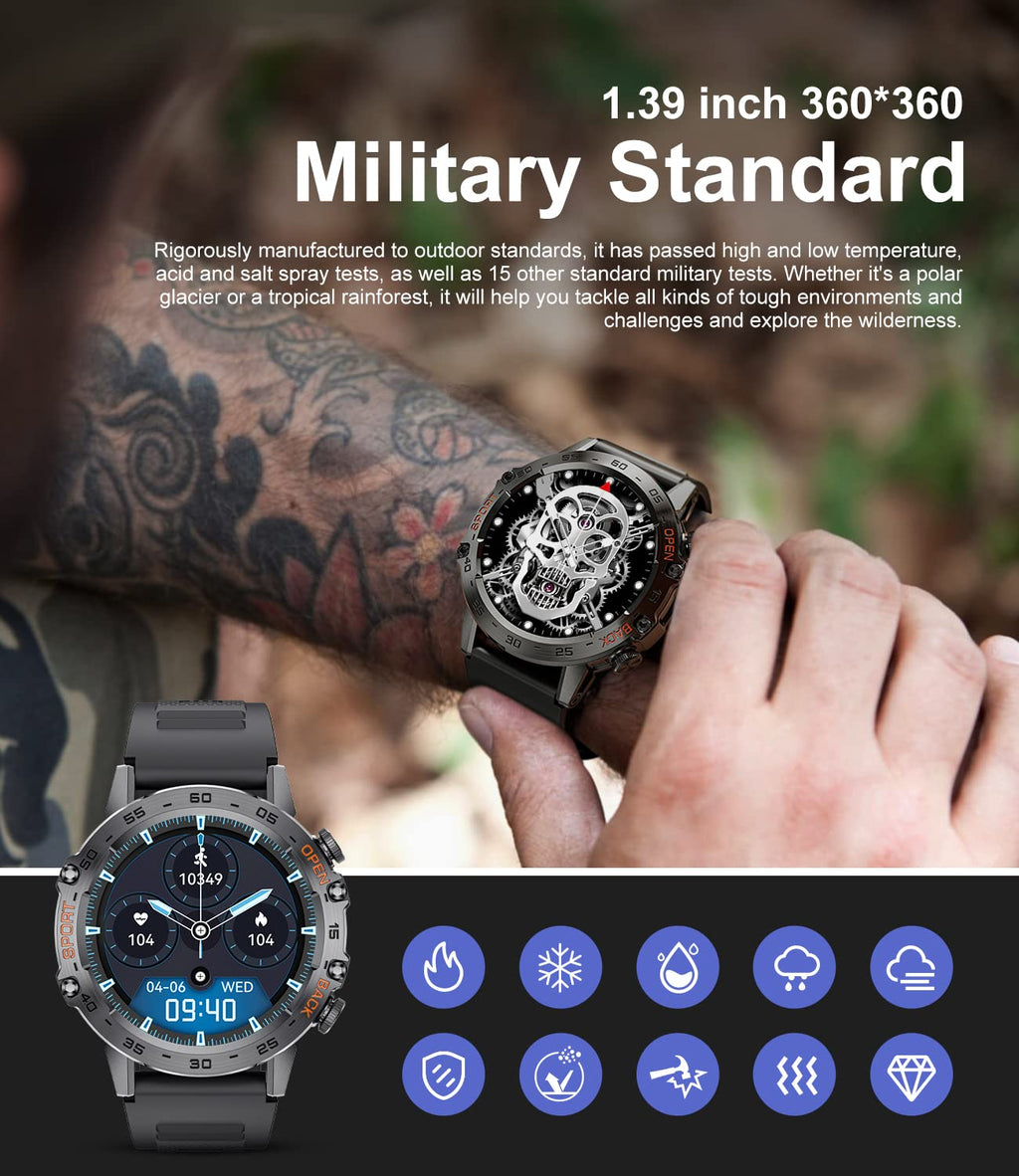 Craques military smart watch for men with 1.39 inch display and military standard durability