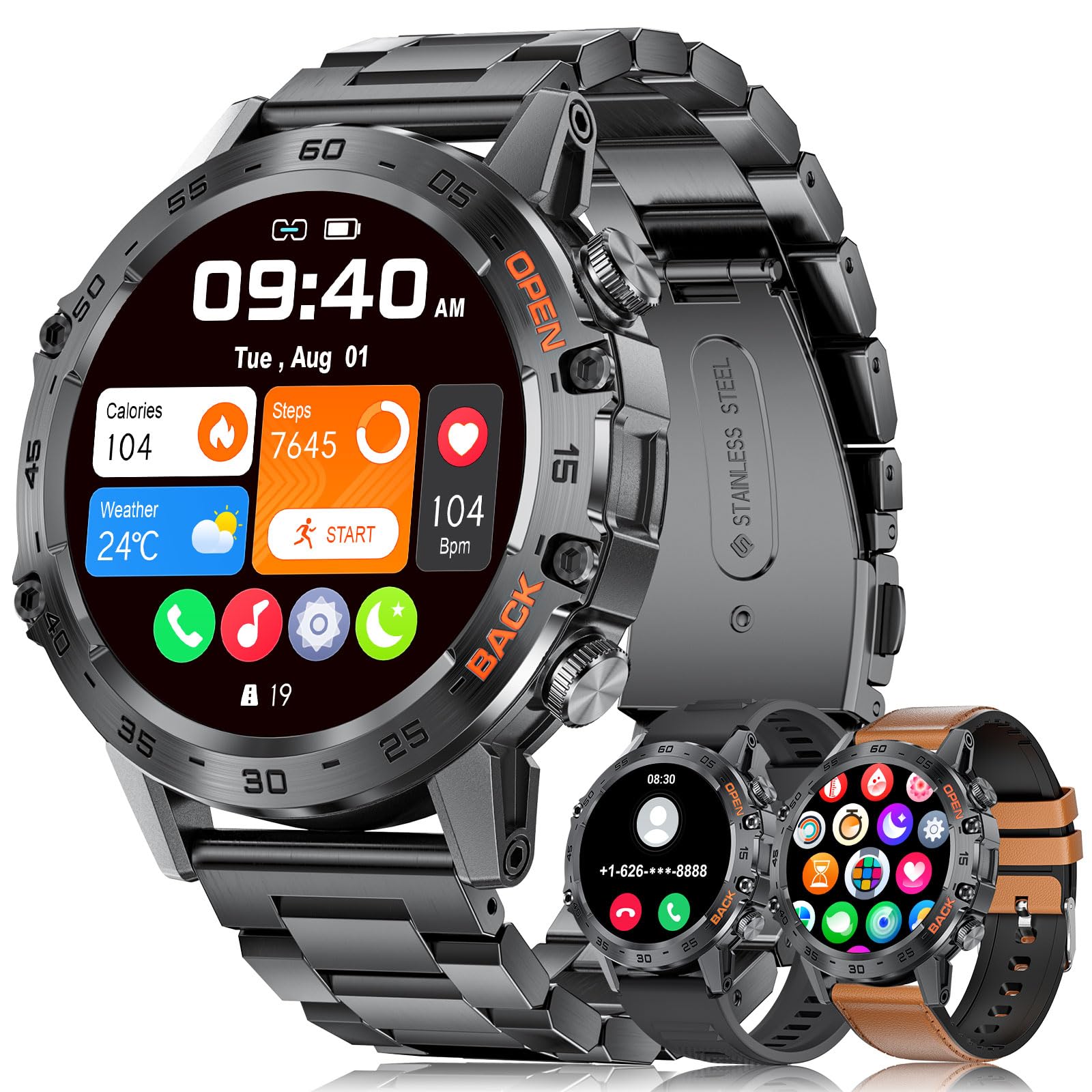 Craques military smart watch for men with fitness tracking and stainless steel band