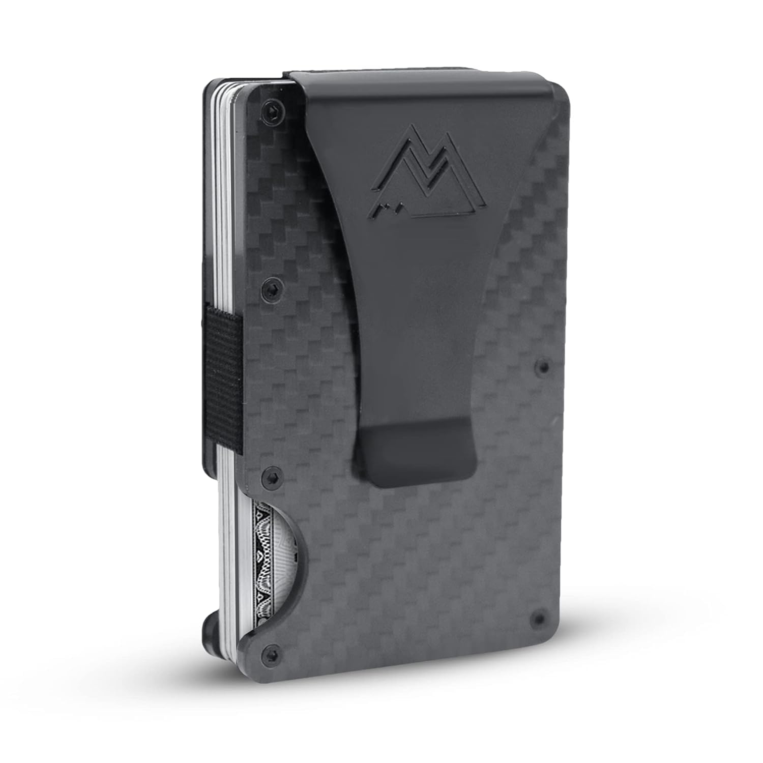 CRAQUES RFID blocking minimalist wallet in black carbon fiber with metal clip and card storage
