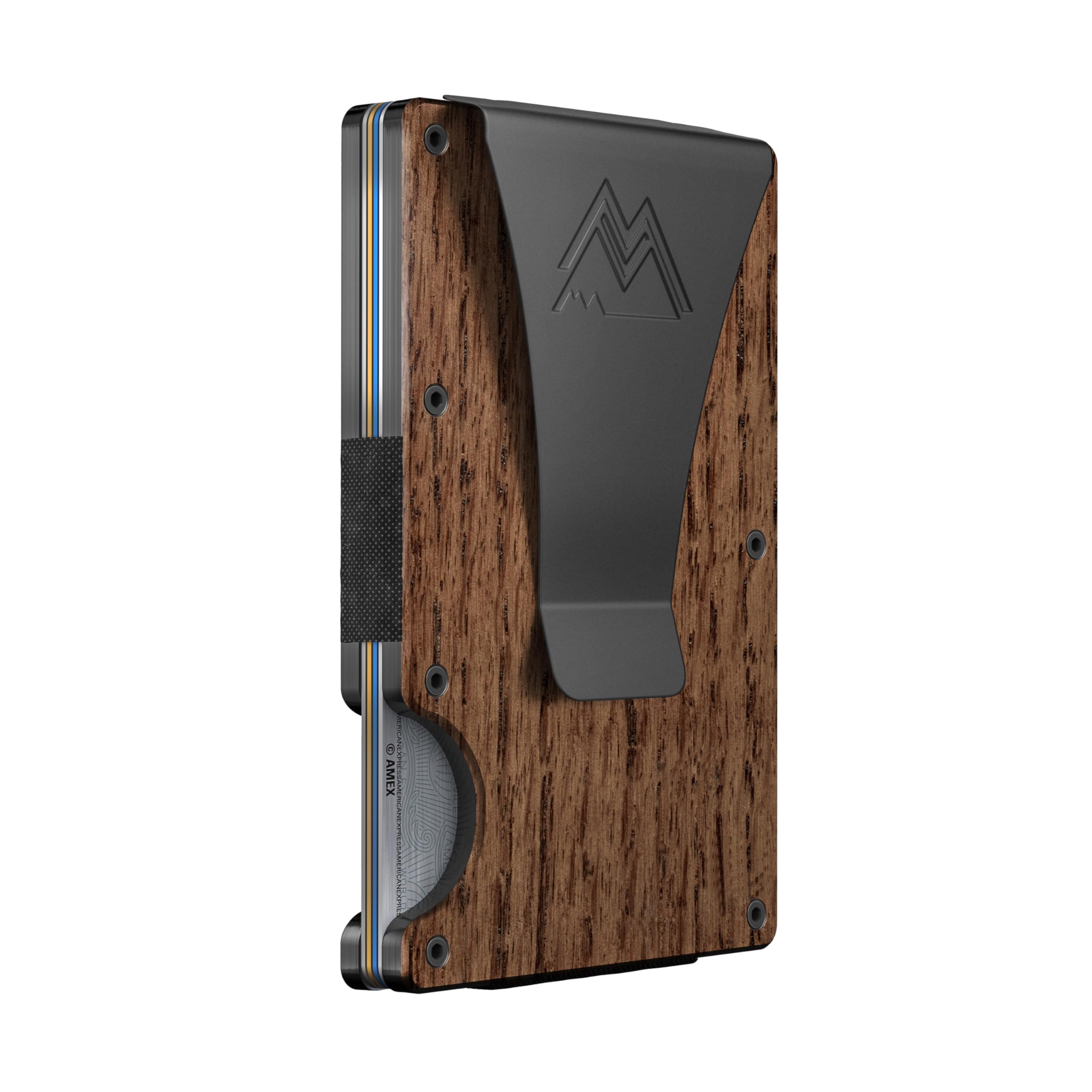 Craques RFID blocking minimalist wallet with wooden finish and metal money clip for secure card storage