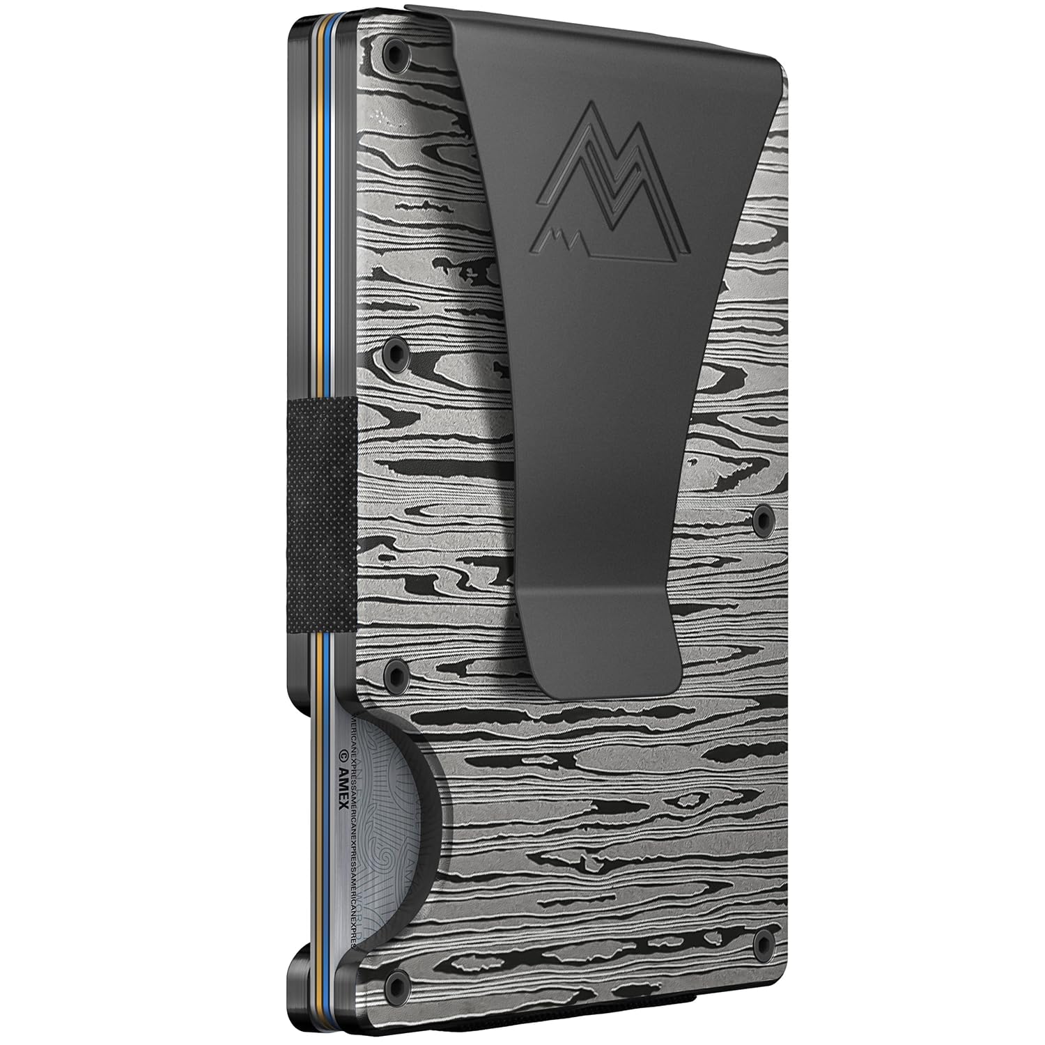 craques RFID blocking minimalist wallet with black clip and wood grain pattern design