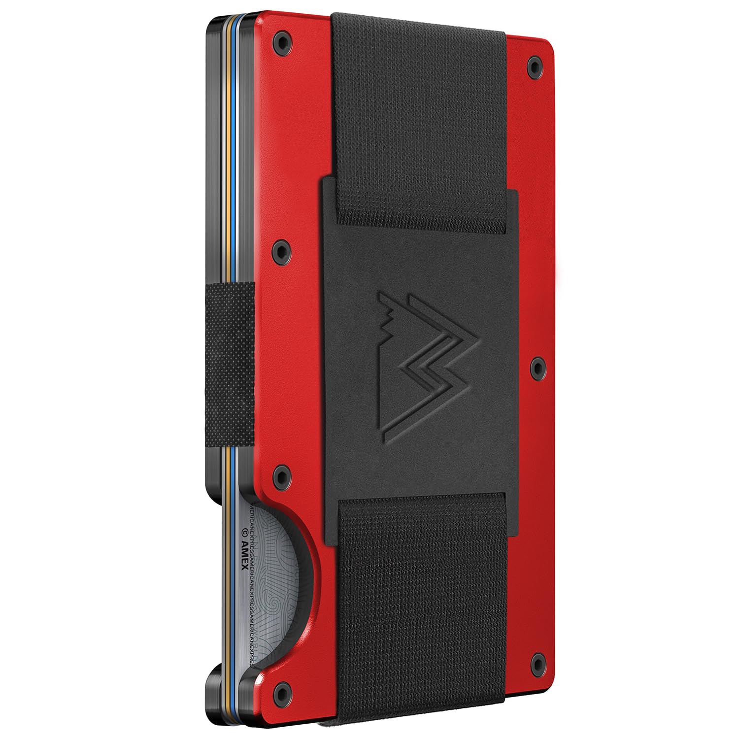 craques RFID blocking minimalist wallet in red with black elastic band and metal frame design