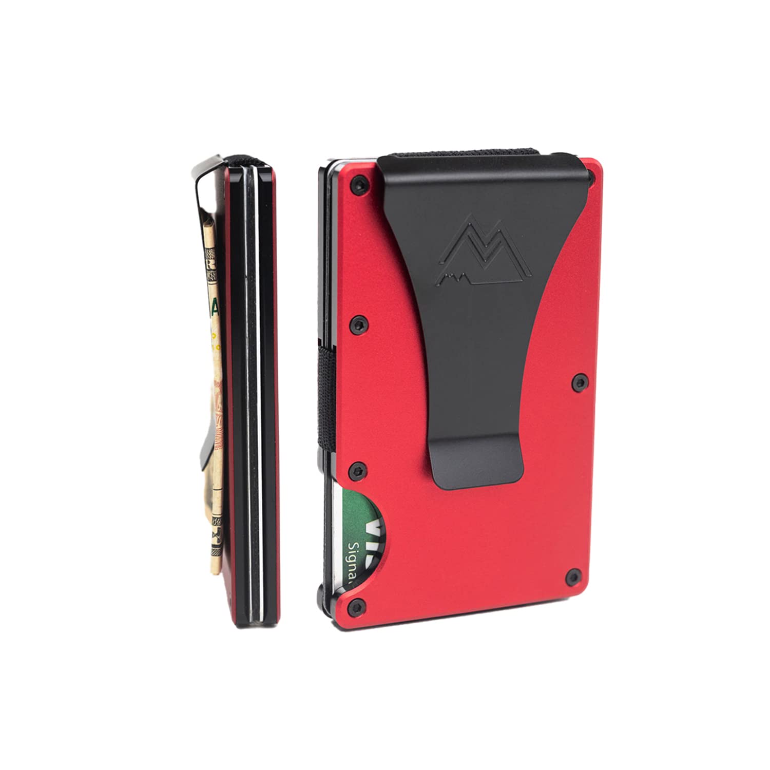 Craques red RFID blocking minimalist wallet with black money clip and card holder compact design