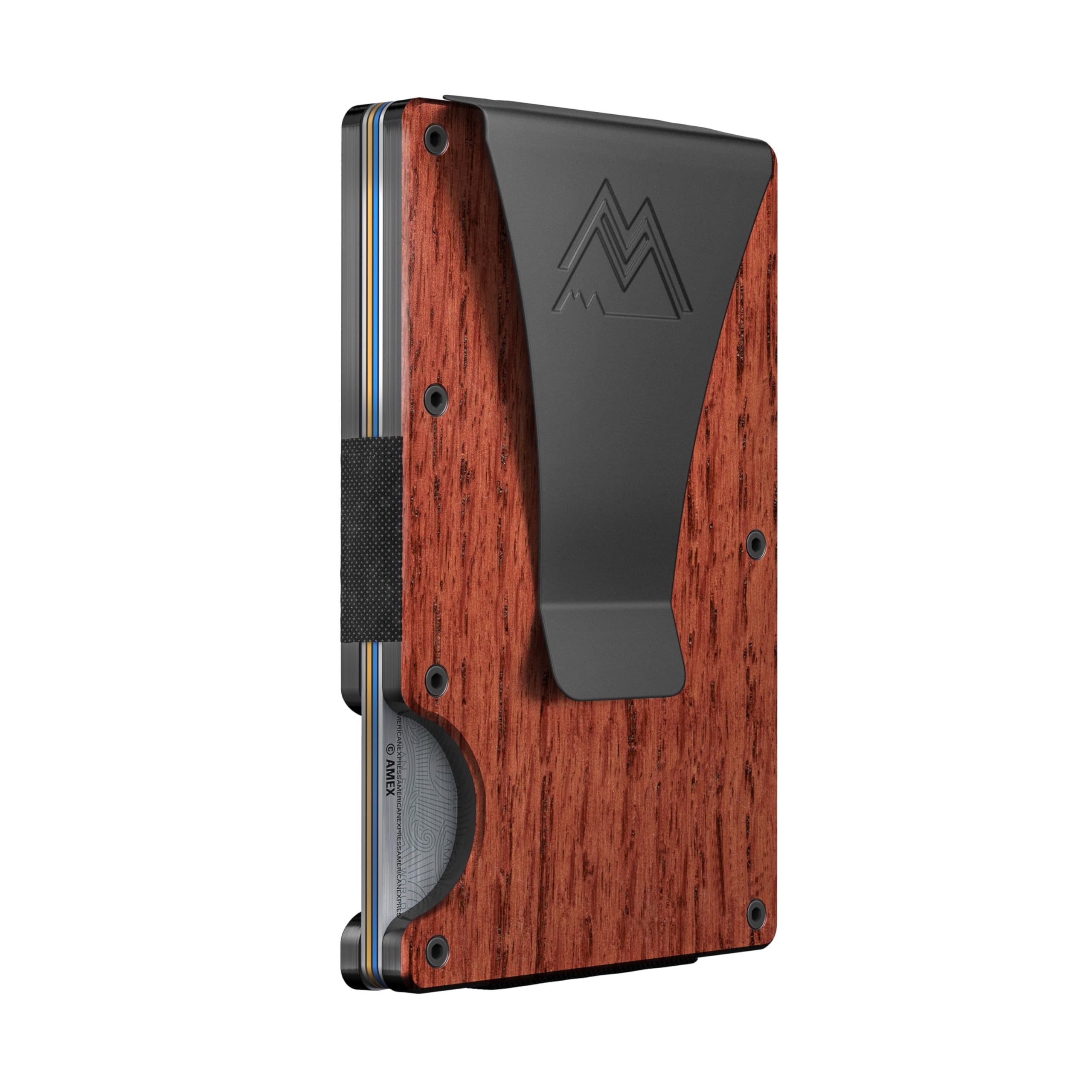 Craques RFID blocking minimalist wallet with wooden finish and metal clip for secure card storage