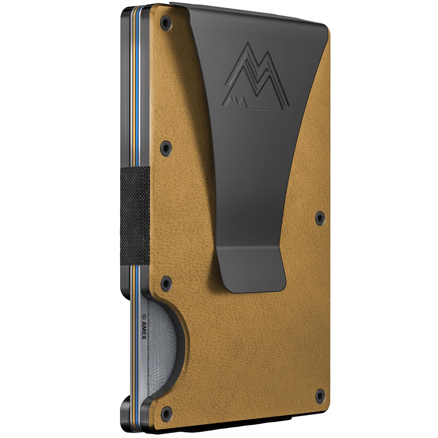 Craques RFID blocking minimalist wallet with tan leather and black metal clip for secure card storage