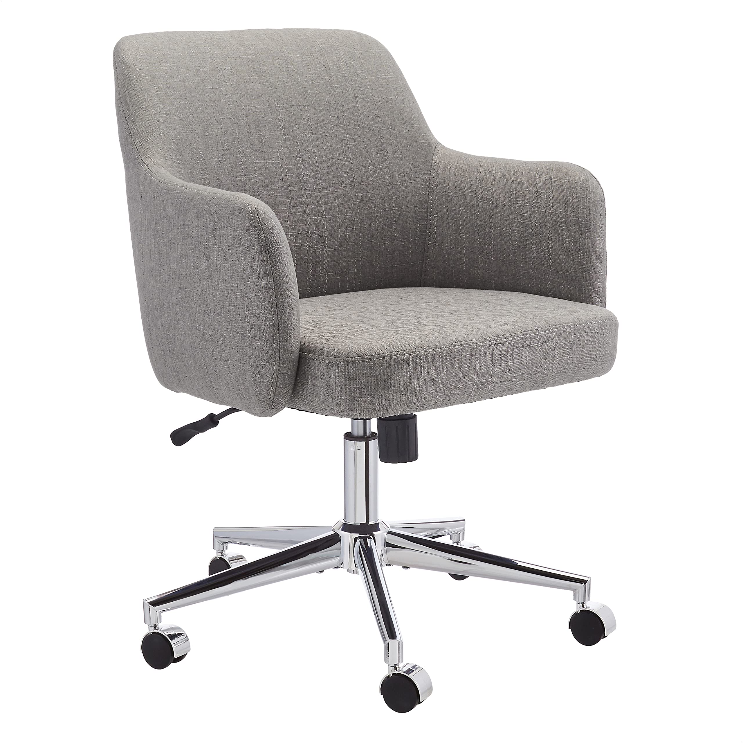 Craques modern home office desk chair with gray fabric upholstery and chrome base with wheels